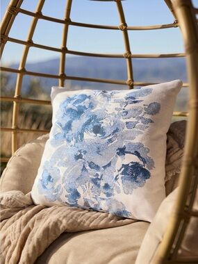 Anthropologie terrain Sunbrella® Watercolor Rose Outdoor Pillow, Blue